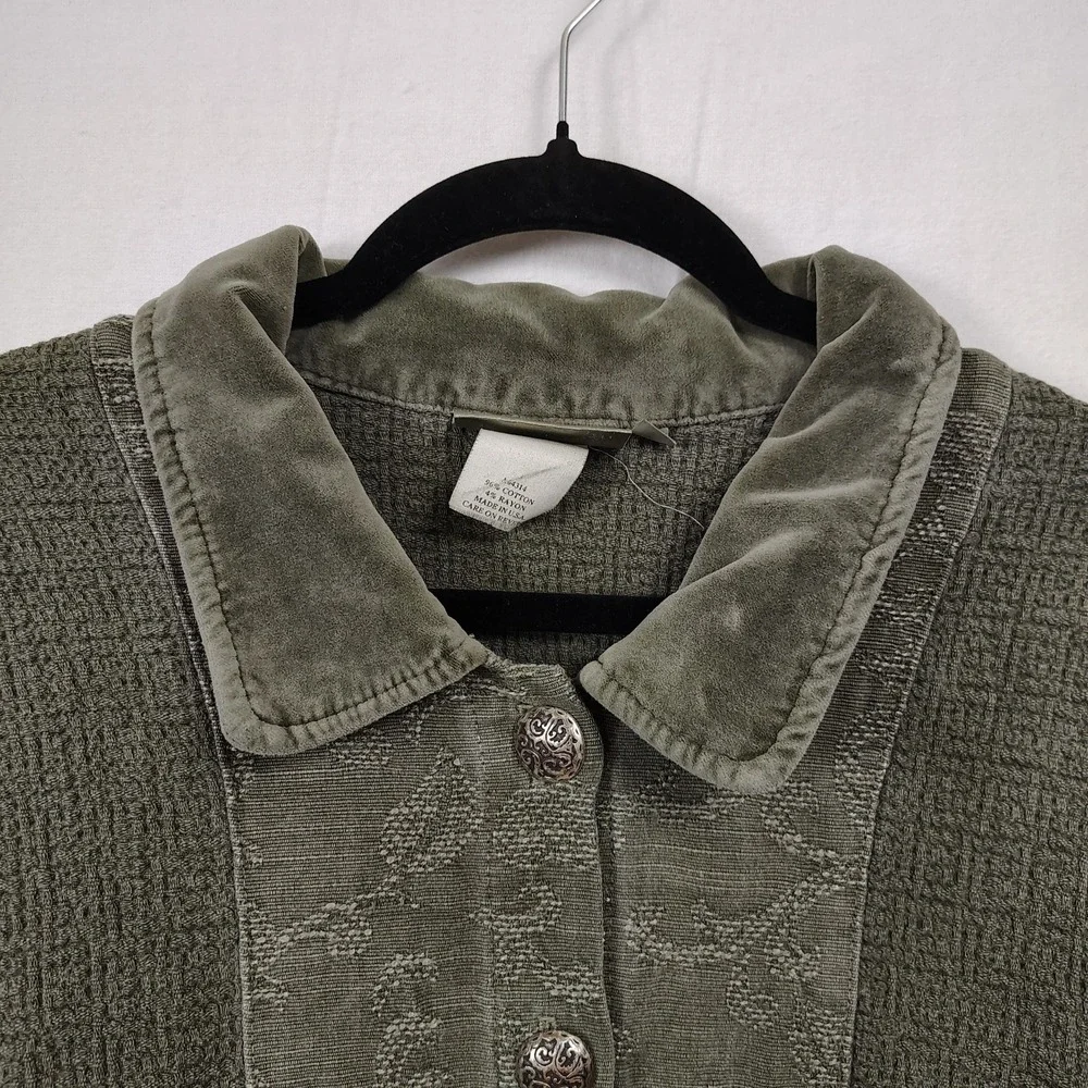 Mark & Mazie Green‎ Shacket Womens M Velvet Corduroy Lagenlook Woodland Fairy